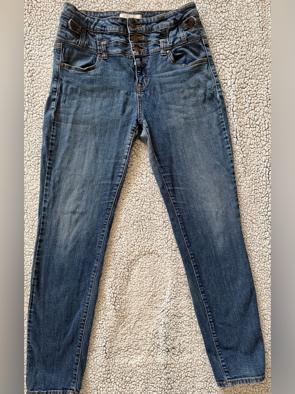 eunina Blue High-Rise Triple-Button Skinny Jeans